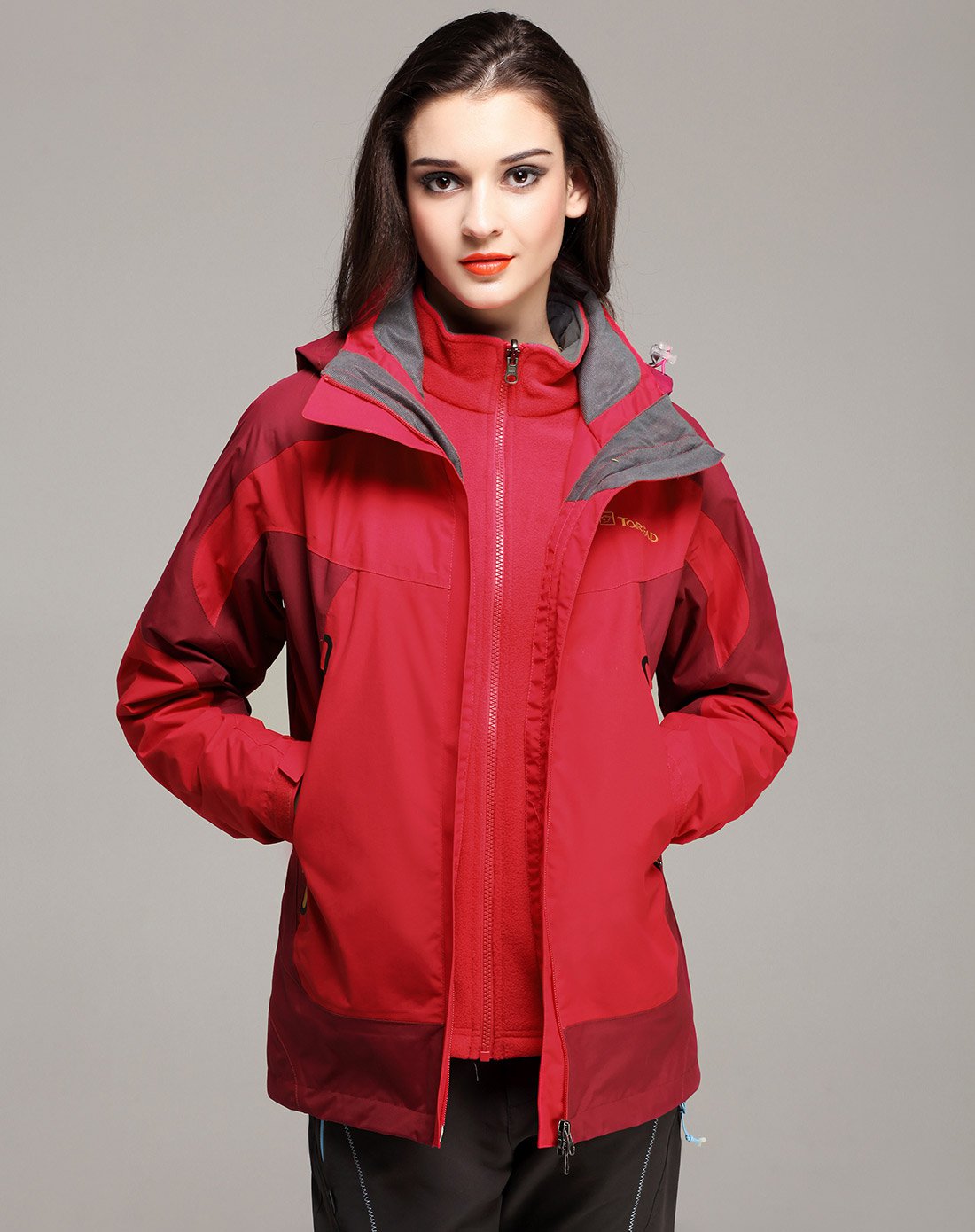 探路者 户外 防水透湿耐磨 女款套绒冲锋衣