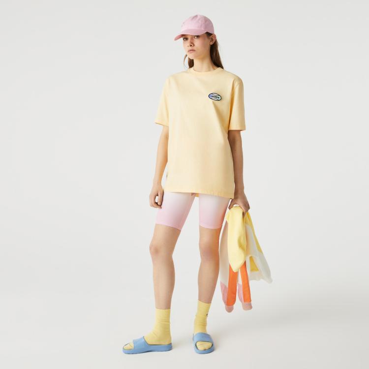 Lacoste 法国鳄鱼情侣款简约休闲圆领t恤纯棉宽松短袖t恤 In Yellow