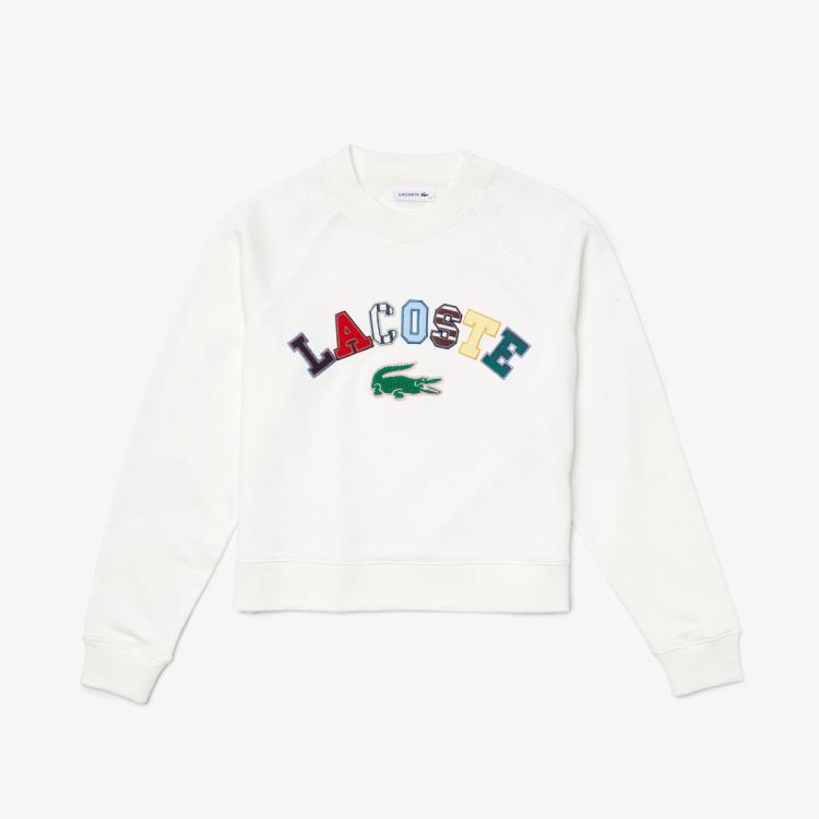 Lacoste 法国鳄鱼女装秋冬拼色运动休闲圆领宽松长袖卫衣 In White