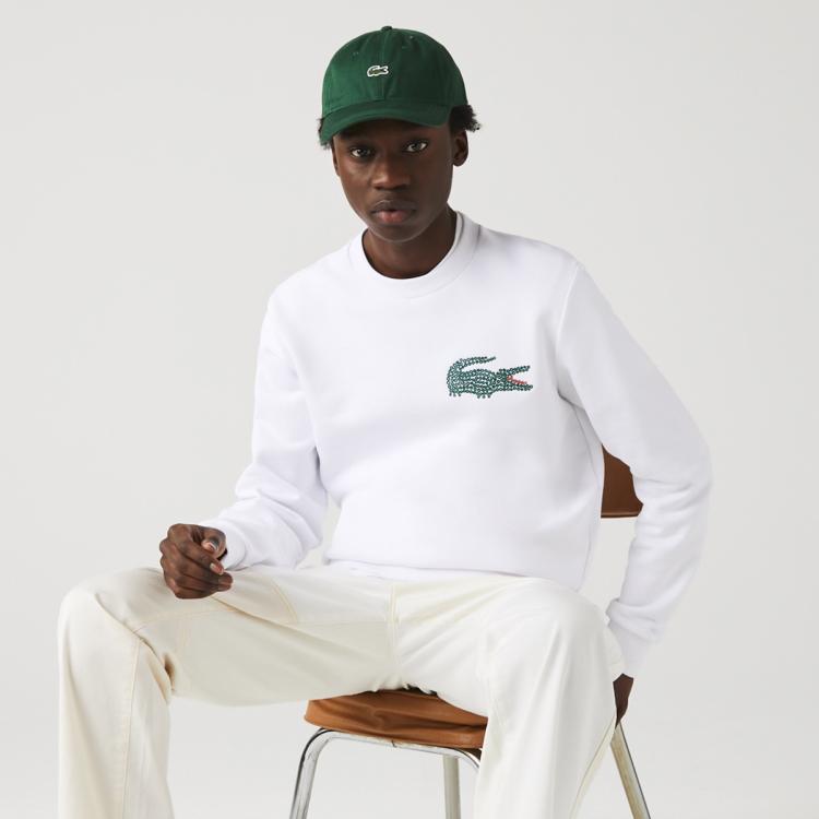 Lacoste 法国鳄鱼男装春夏时尚休闲圆领运动衫卫衣百搭舒适男士上衣 In White