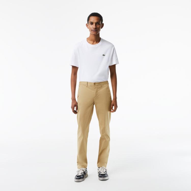 Lacoste Men's Slim Fit Stretch Cotton Pants - 42/34 In Beige