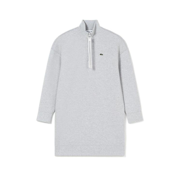 Lacoste 法国鳄鱼女装修身纯色简约休闲长袖连衣裙卫衣裙 In Gray