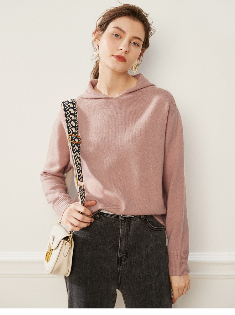 【一线成衣 无缝衔接】100%羊毛连帽领休闲软糯保暖女式羊毛衫