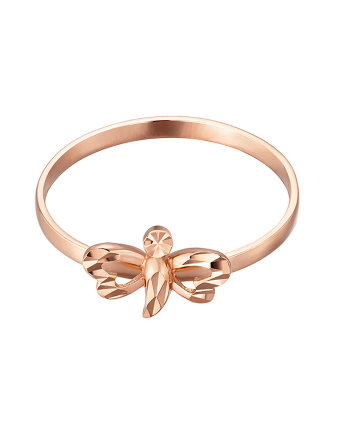 六福珠宝 18k金玫瑰色蝴蝶独恋戒指
