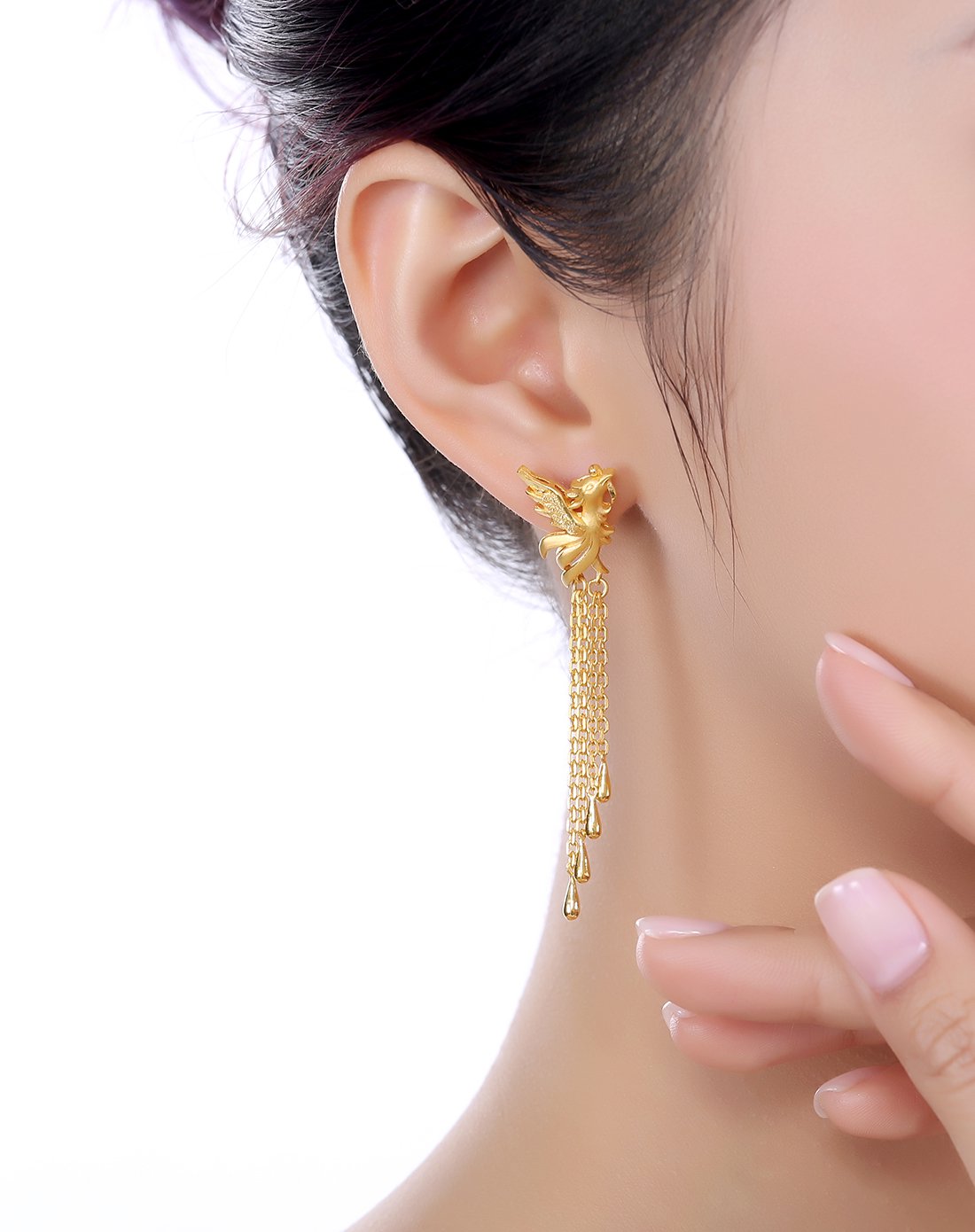 六福珠宝 足金龙凤相随黄金婚嫁流苏耳环(计价)