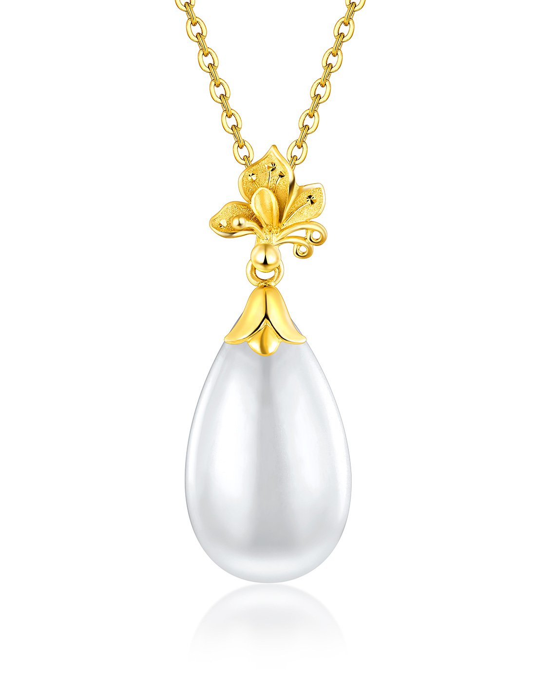 六福珠宝 百合花金镶和田玉吊坠(定价/不含链)