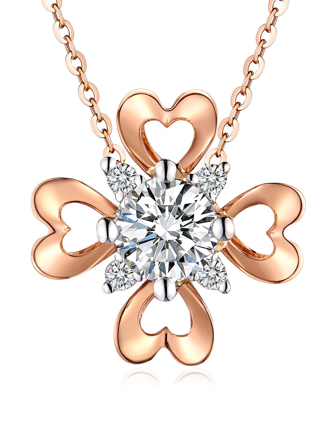 六福珠宝爱很美四叶草18k玫瑰金钻石吊坠定价不含链
