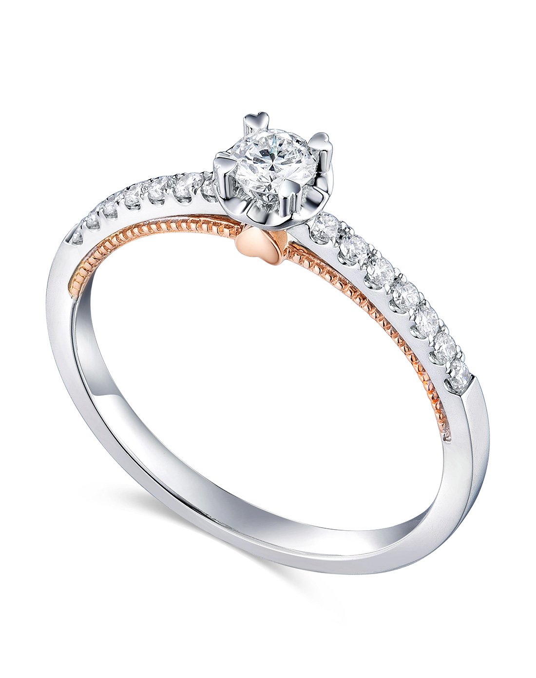 六福珠宝结婚钻石戒指爱很美系列双色婚戒女18k金钻戒正品定价