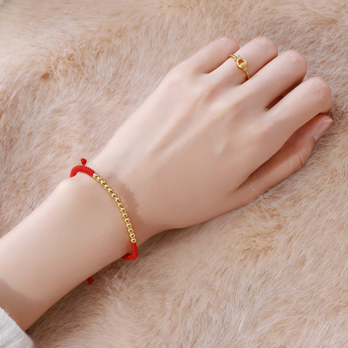 六福珠宝 黄金转运珠手链圆珠红绳足金手链手绳计价