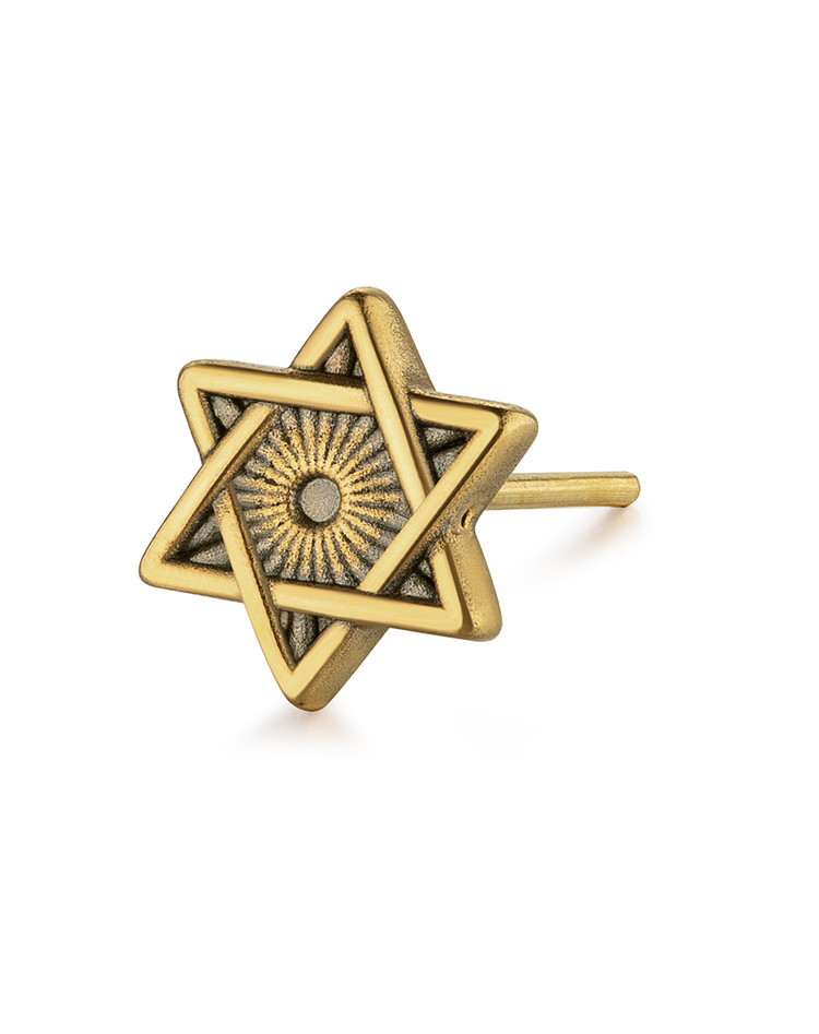 六福珠宝六芒星黄金耳钉电黑金单只耳钉男女款定价