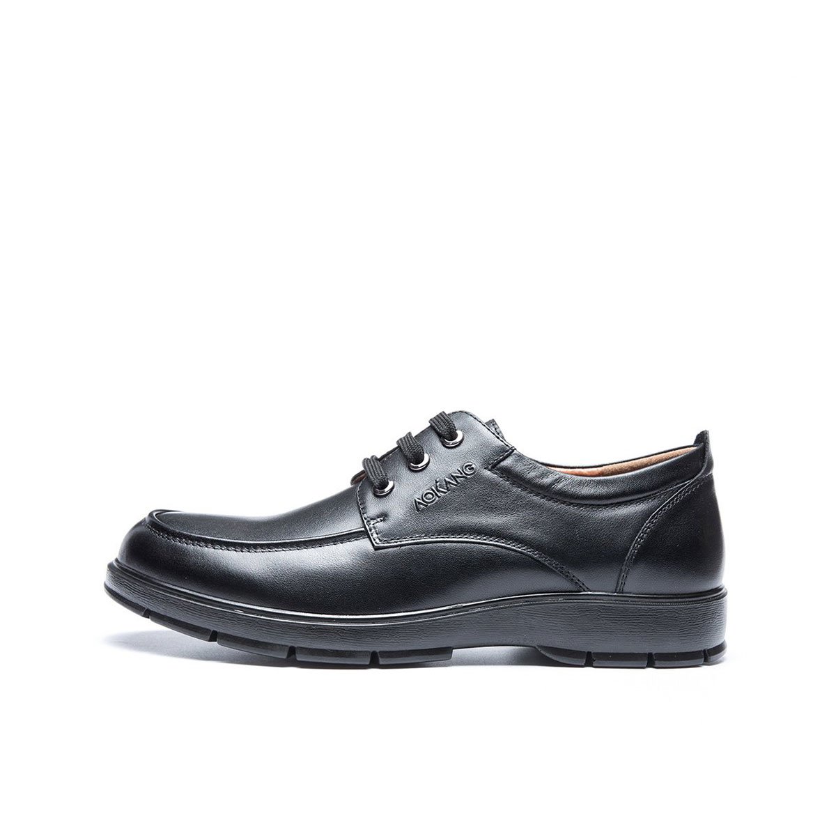 奥康男鞋18年春新英伦耐磨真皮商务休闲圆头系带男士皮鞋