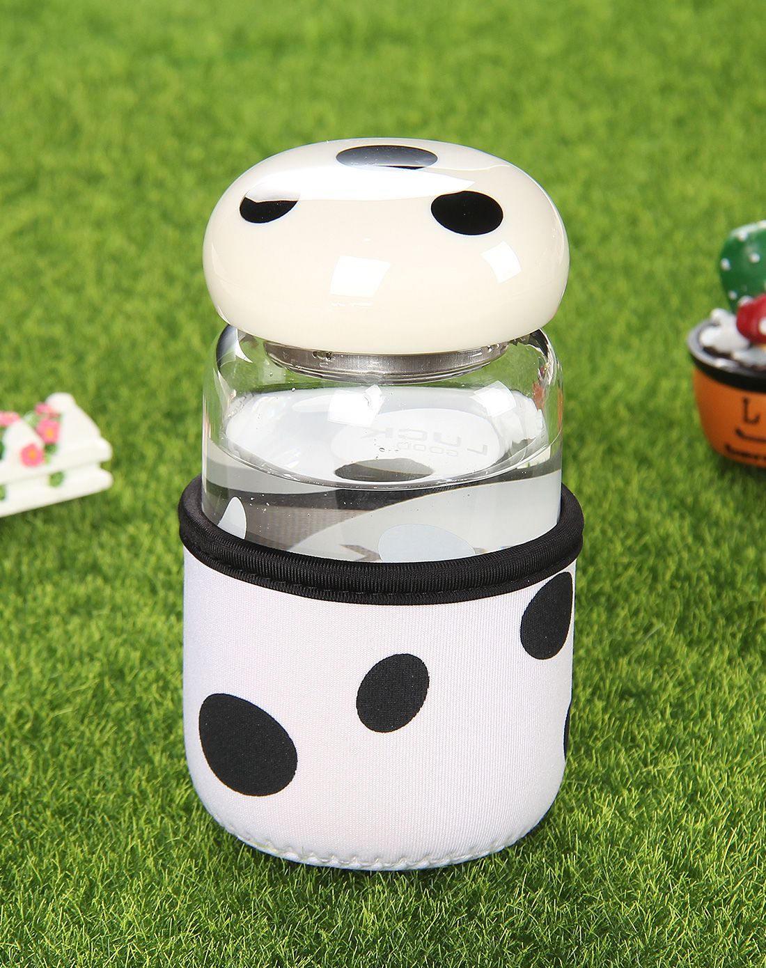 创意蘑菇玻璃杯 便携 过滤茶漏 情侣水杯