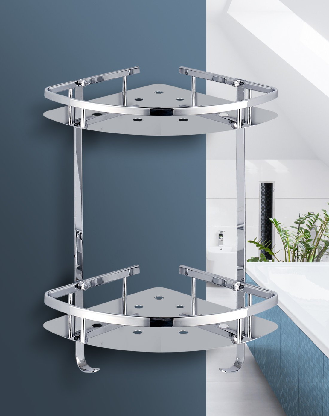 蓝藤703不锈钢双层三角篮 置物蓝置物架转角架