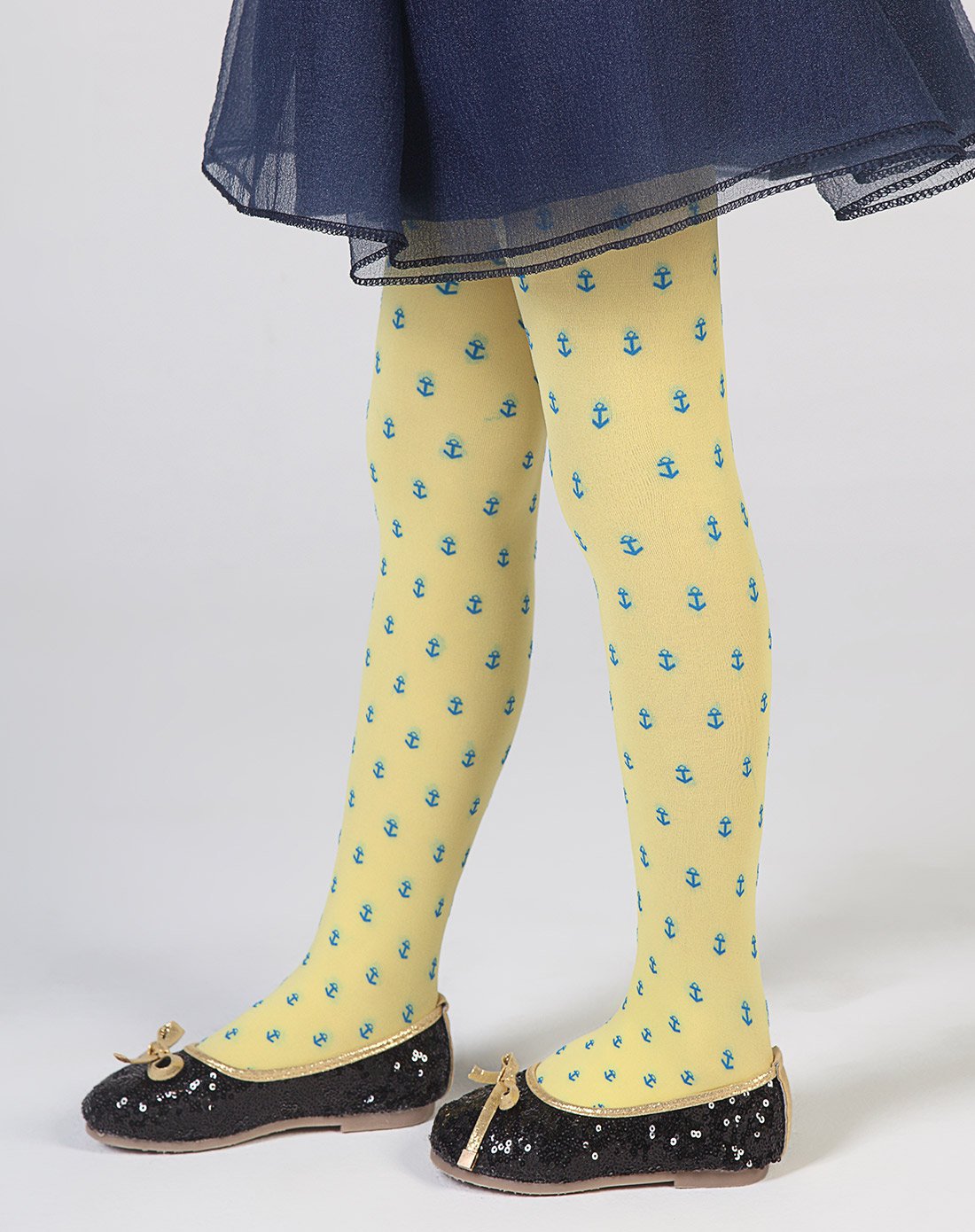 女童竖纹花提花连裤袜黄色