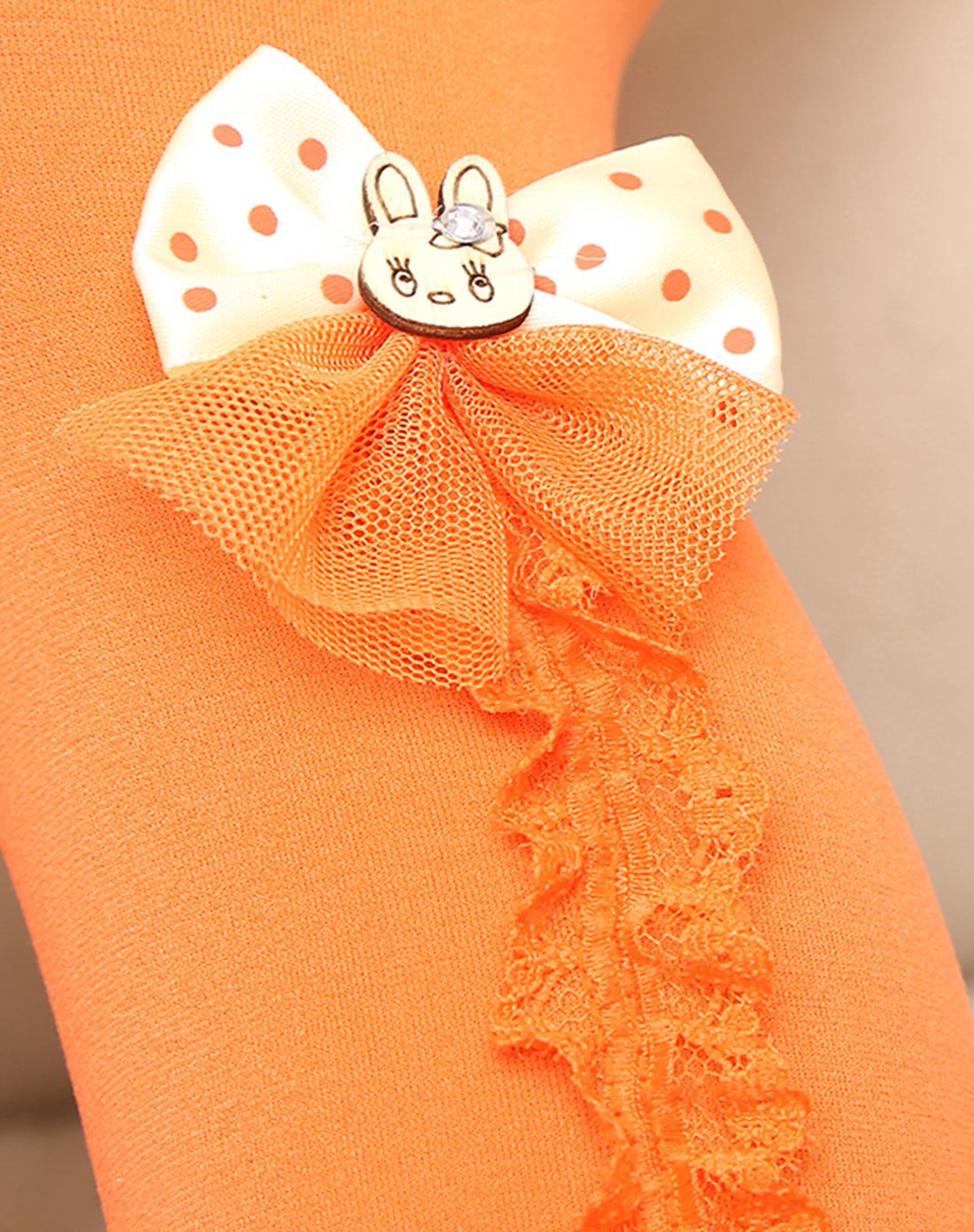 女童兔子蕾丝蝴蝶结连裤袜橘色