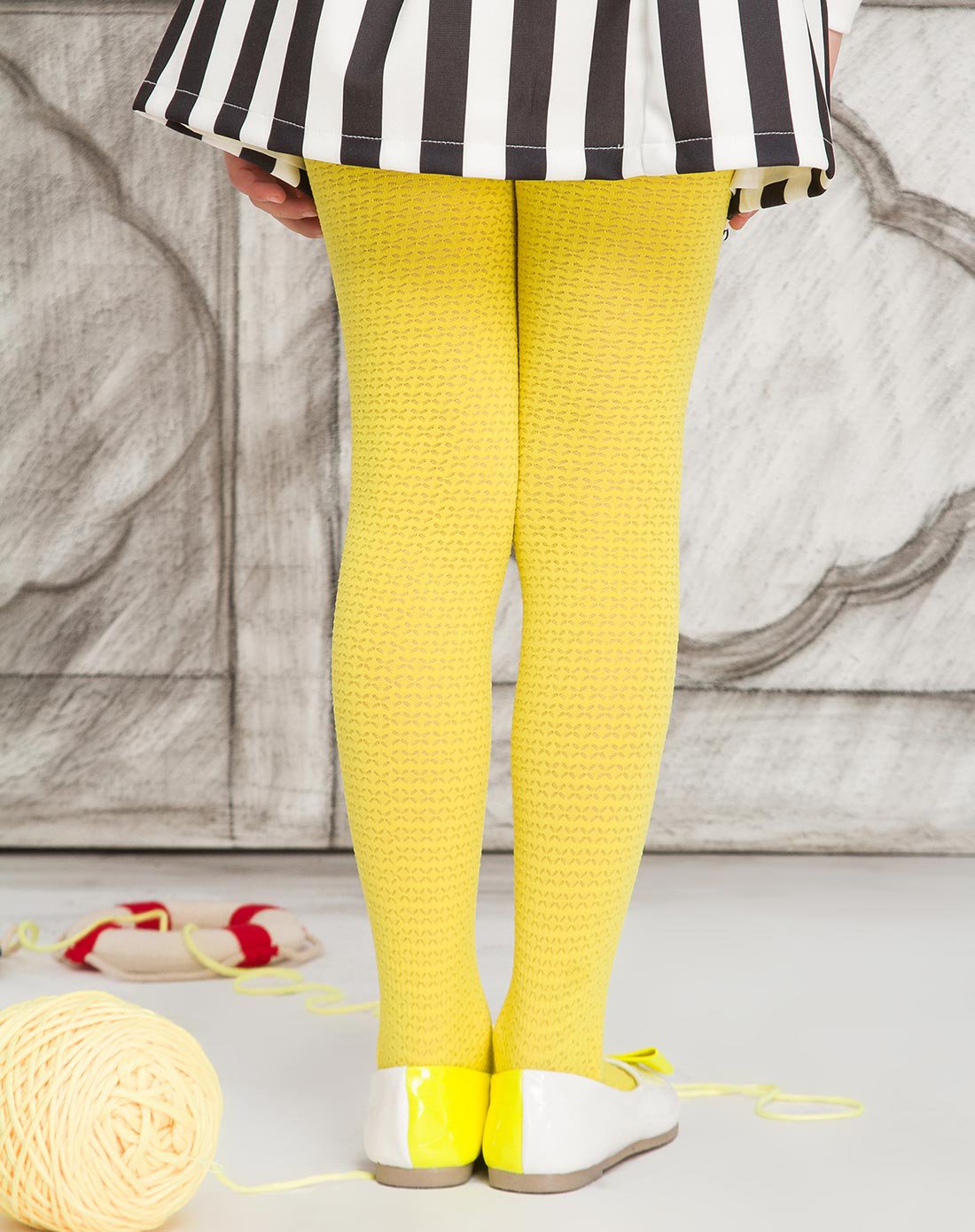 女童纯色x花纹提花连裤袜黄色