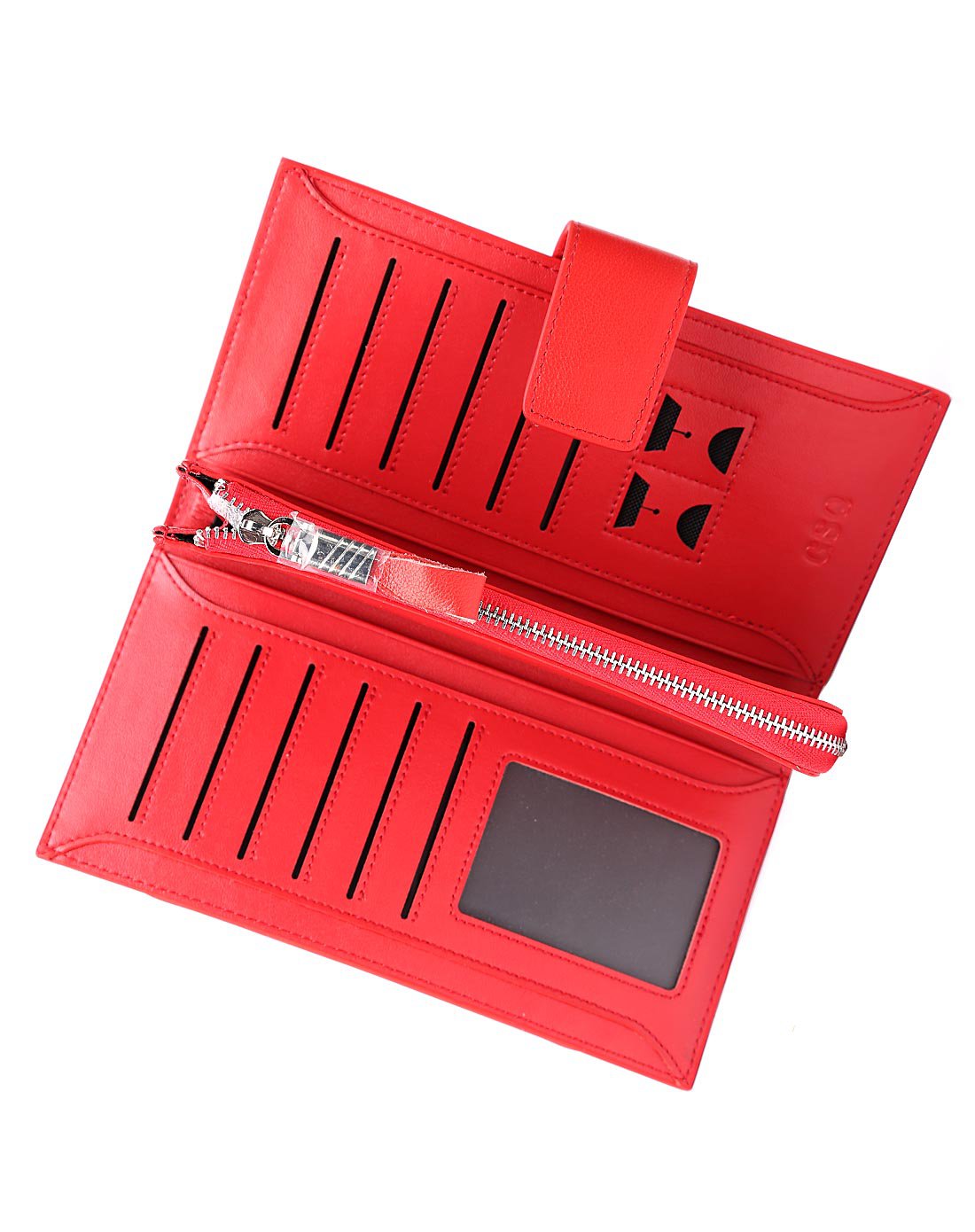 多卡位搭扣长款钱包丹红色