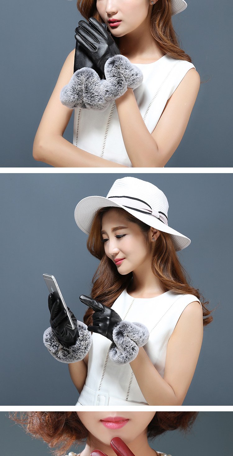 女士秋冬季骑车加厚保暖触屏手套獭兔毛口防风防水手套