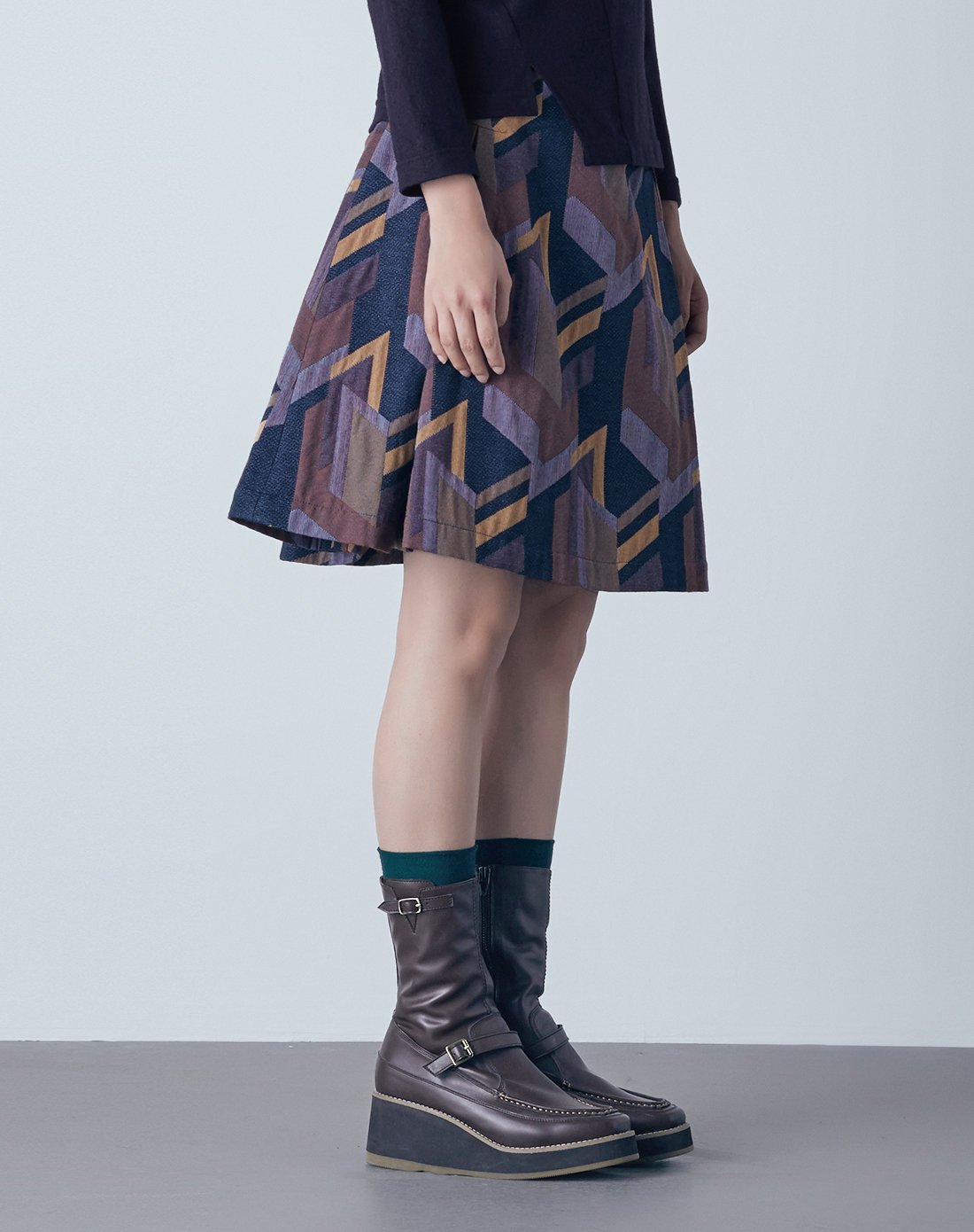 m.tsubomi子苞米几何图案立体裁剪对褶半裙女