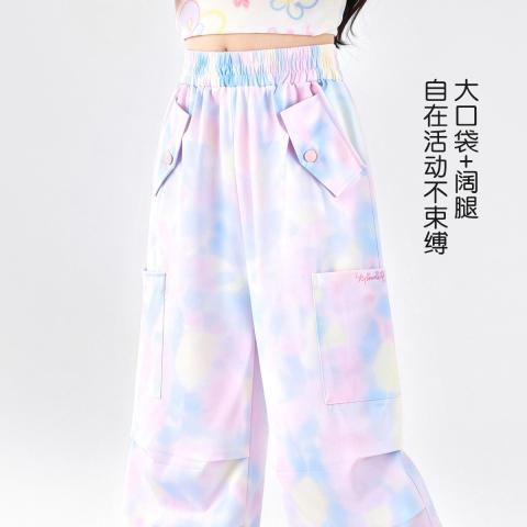 迪士尼 梦幻渐变扎染冰丝工装裤26夏女童甜酷百搭阔腿裤舒适透气长裤 图片 5