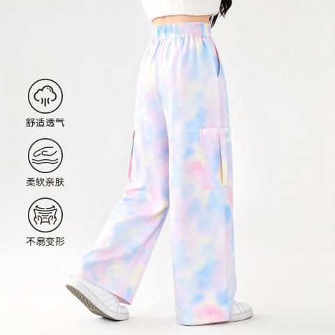 迪士尼 梦幻渐变扎染冰丝工装裤26夏女童甜酷百搭阔腿裤舒适透气长裤 图片 3