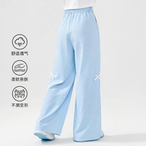 迪士尼 甜美蝴蝶结冰丝阔腿裤26夏女童时尚百搭轻薄休闲裤舒适透气长裤 图片 3
