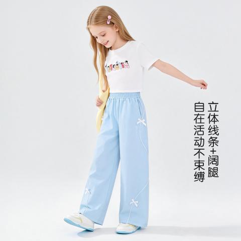迪士尼 甜美蝴蝶结冰丝阔腿裤26夏女童时尚百搭轻薄休闲裤舒适透气长裤 图片 5