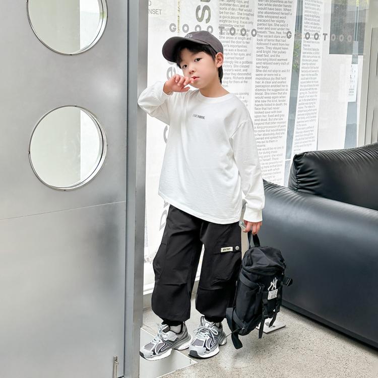 左西 男童裤子纯棉春秋儿童工装裤秋装中大童男孩秋季宽松休闲长裤童装