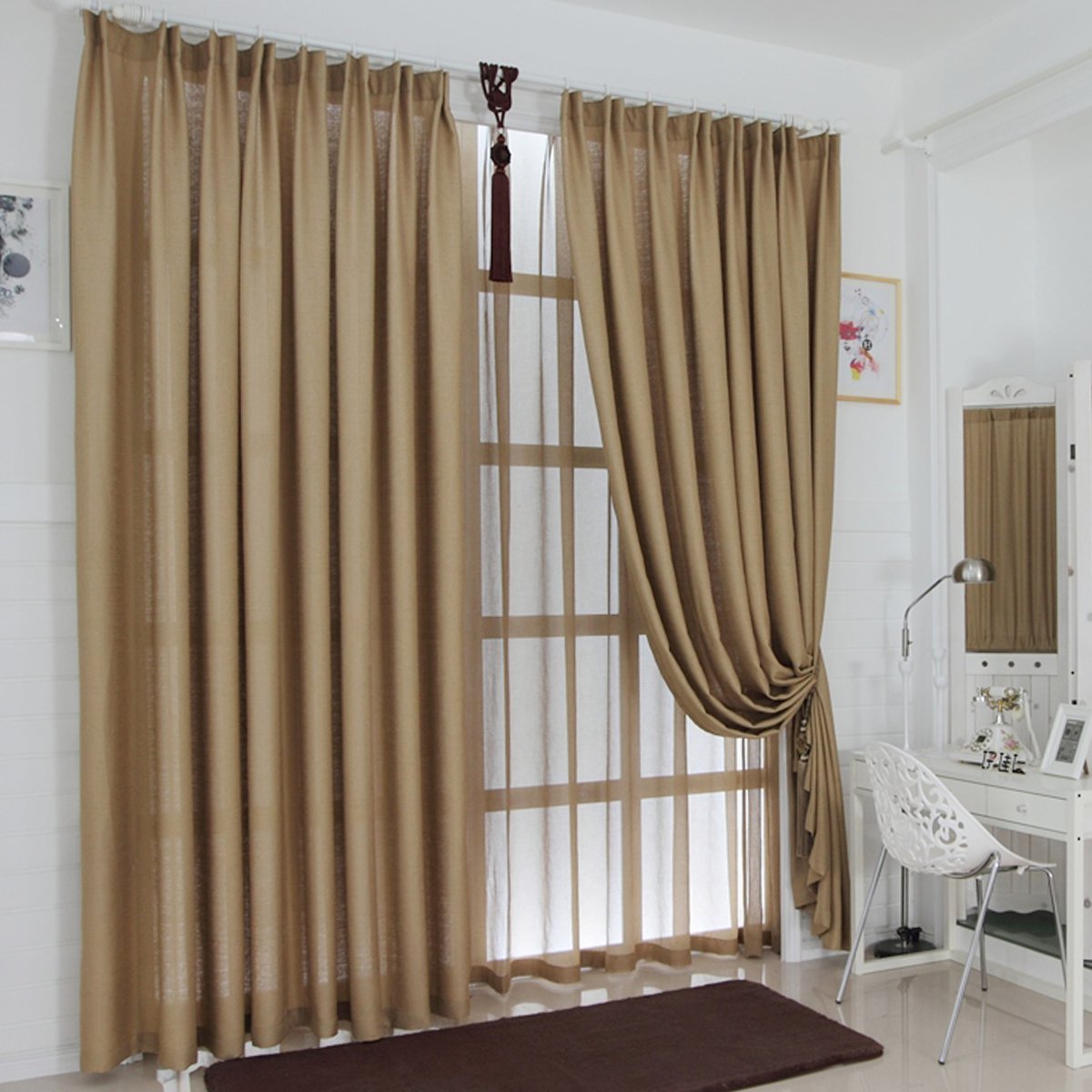 咖啡色仿麻窗帘300*270cm双片装 共6米