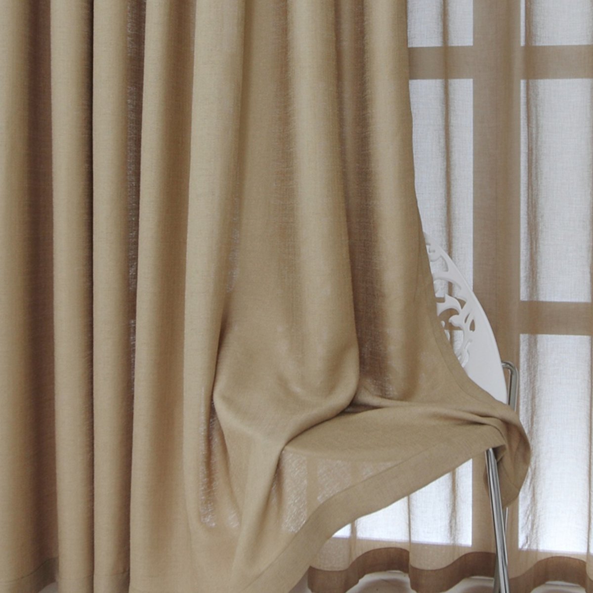 咖啡色仿麻窗帘300*270cm双片装 共6米