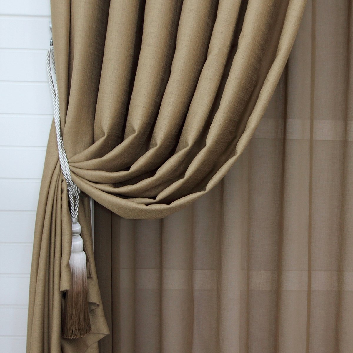 咖啡色仿麻窗帘300*270cm双片装 共6米