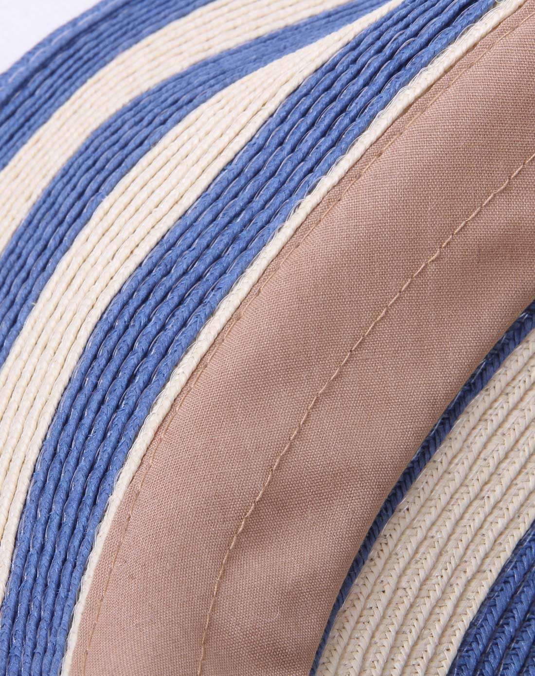 大檐条纹户外防晒straw帽米蓝色