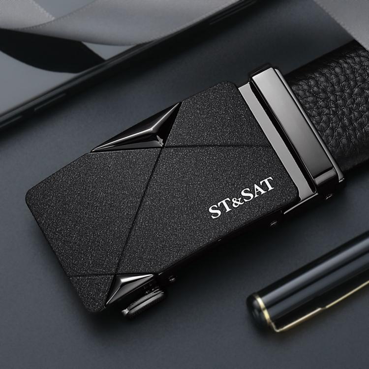 ST&SAT 【头层牛皮】时尚经典真皮男士腰带皮带商务自动扣头裤带送老公