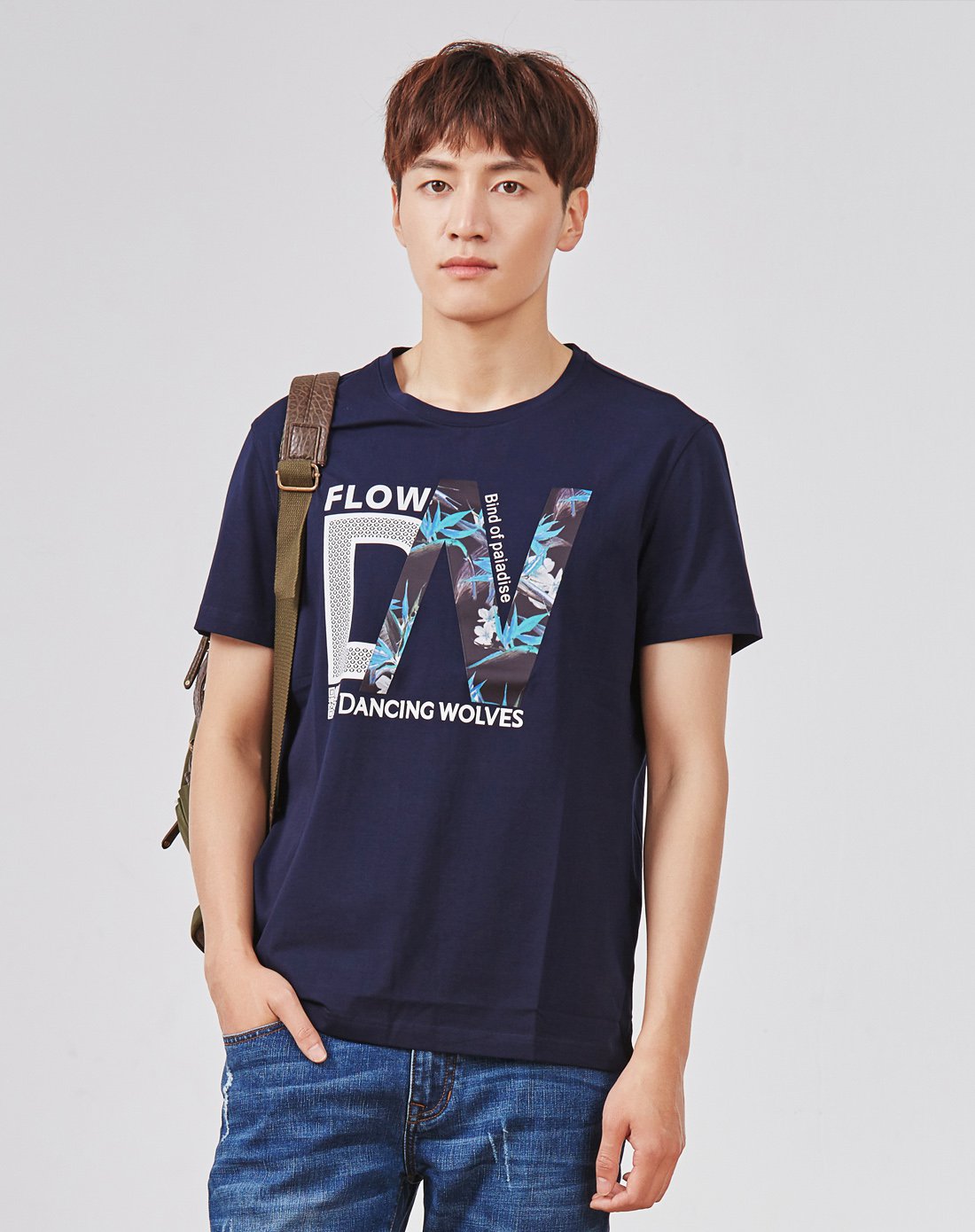 与狼共舞短袖t恤夏季新款男装印花圆领男士休闲t恤衫