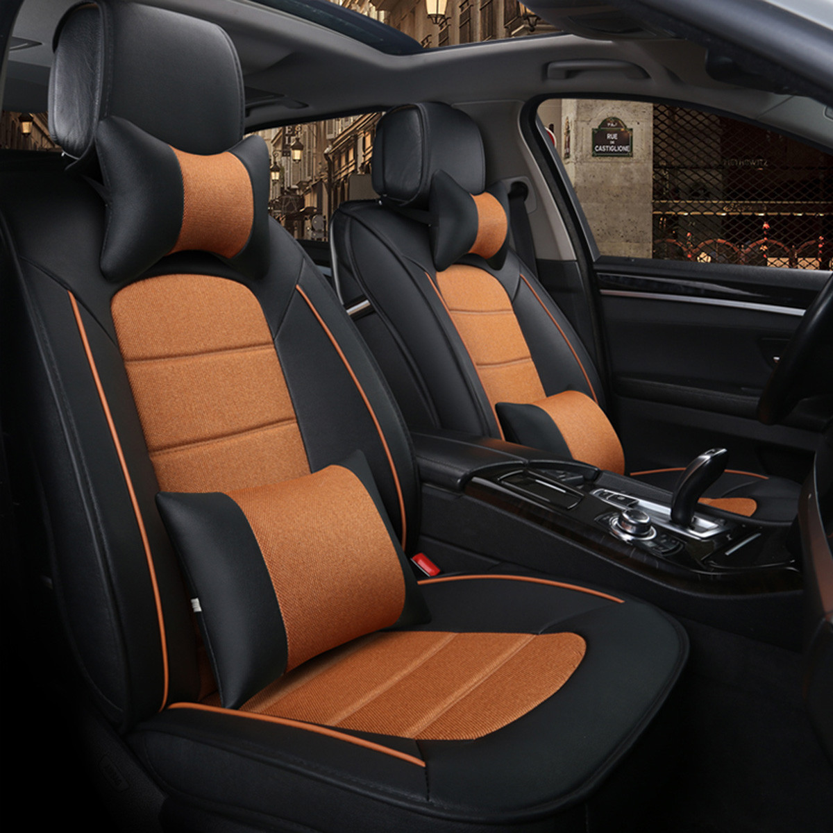 豪华版春夏秋冬款汽车座套四季通用拼色亚麻款车内饰汽车坐垫套