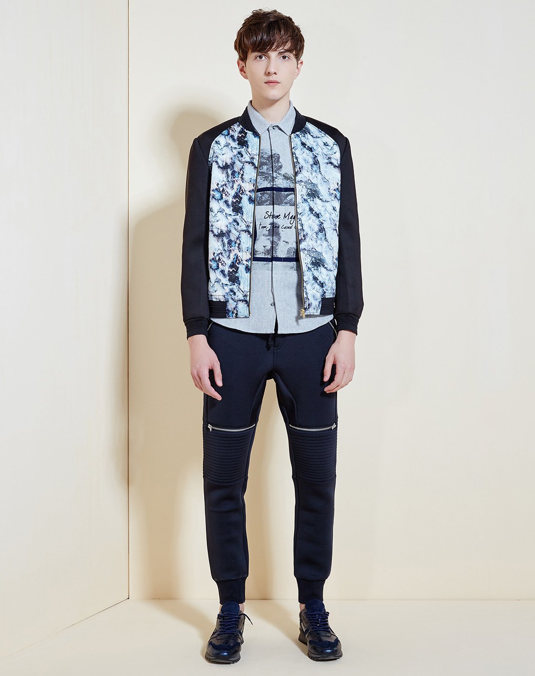 反季特惠-马克华菲mark fairwhale jeans 秋装时尚印花修身夹克外套