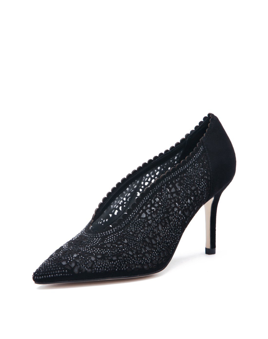 法国fashion tv collection女士鞋包专场优雅镶钻尖头羊猄皮细高跟单