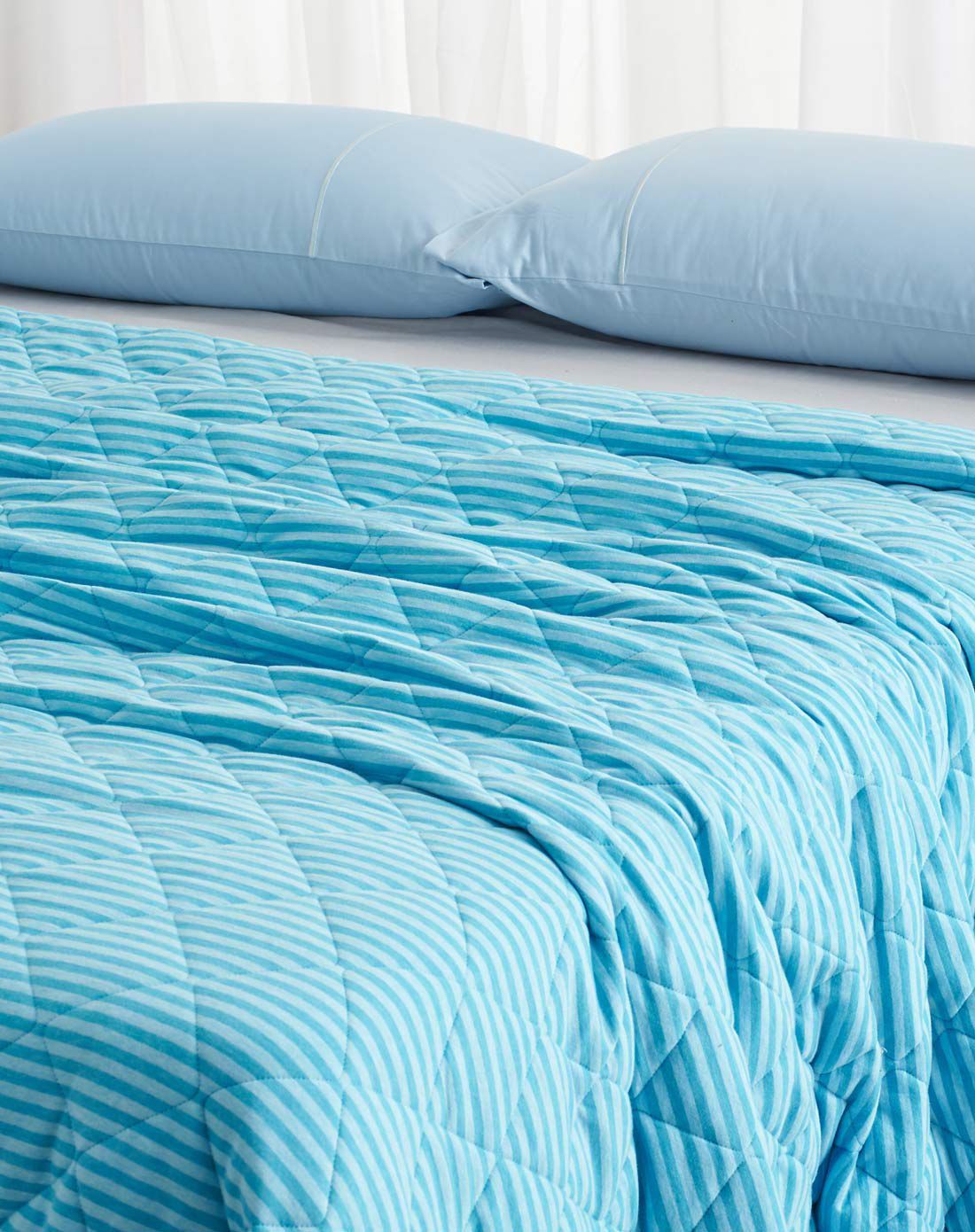 长绒棉针织薄被-蓝绿色条纹-150*200cm