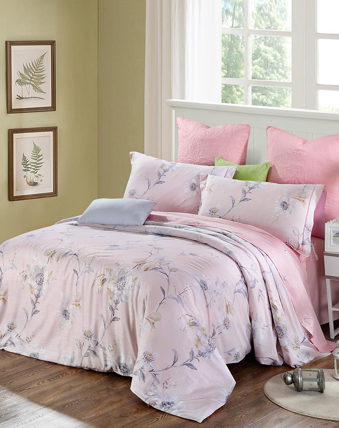 天丝麻活性印花四件套(1.8米床)-粉色回忆