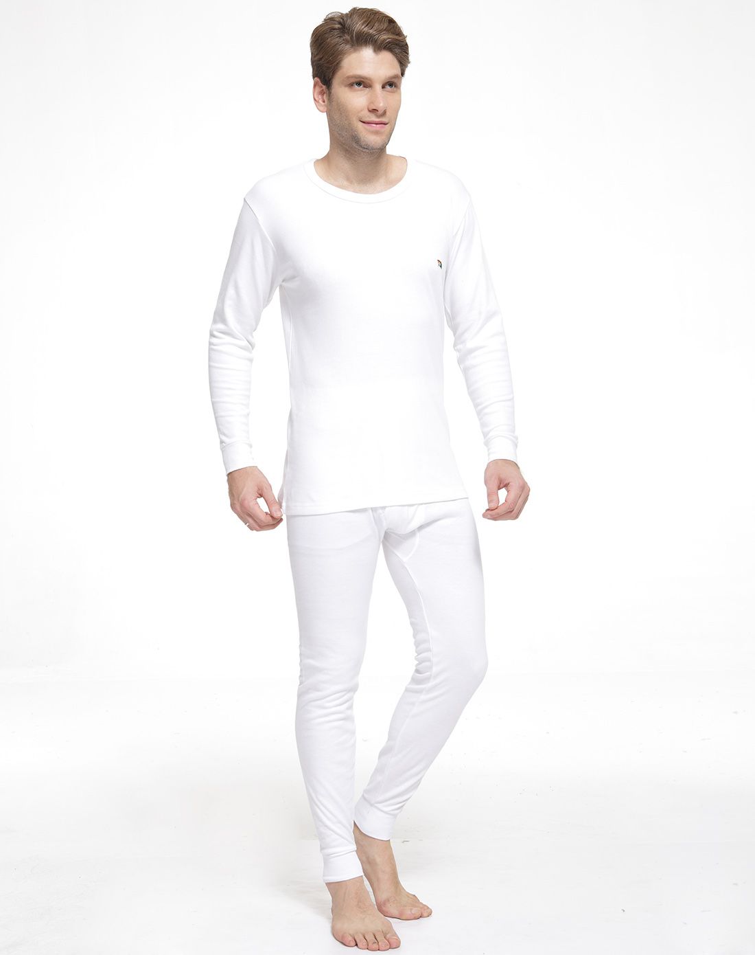 男士白色纯棉贴身秋衣秋裤套装