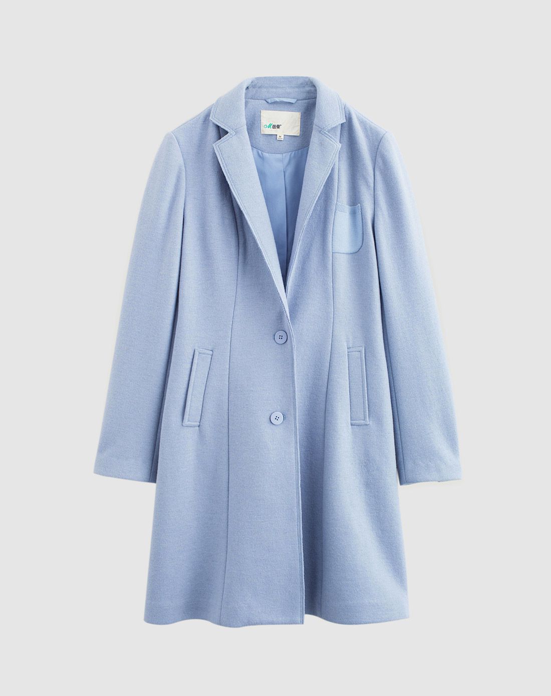 苍蓝色文艺翻领单排扣外套