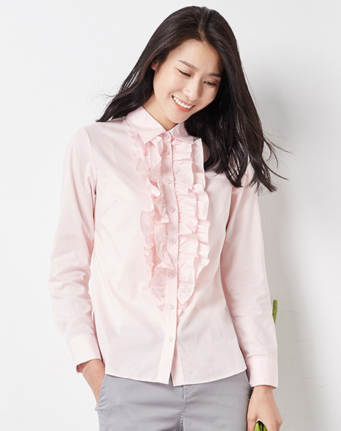 褶皱木耳边衬衫