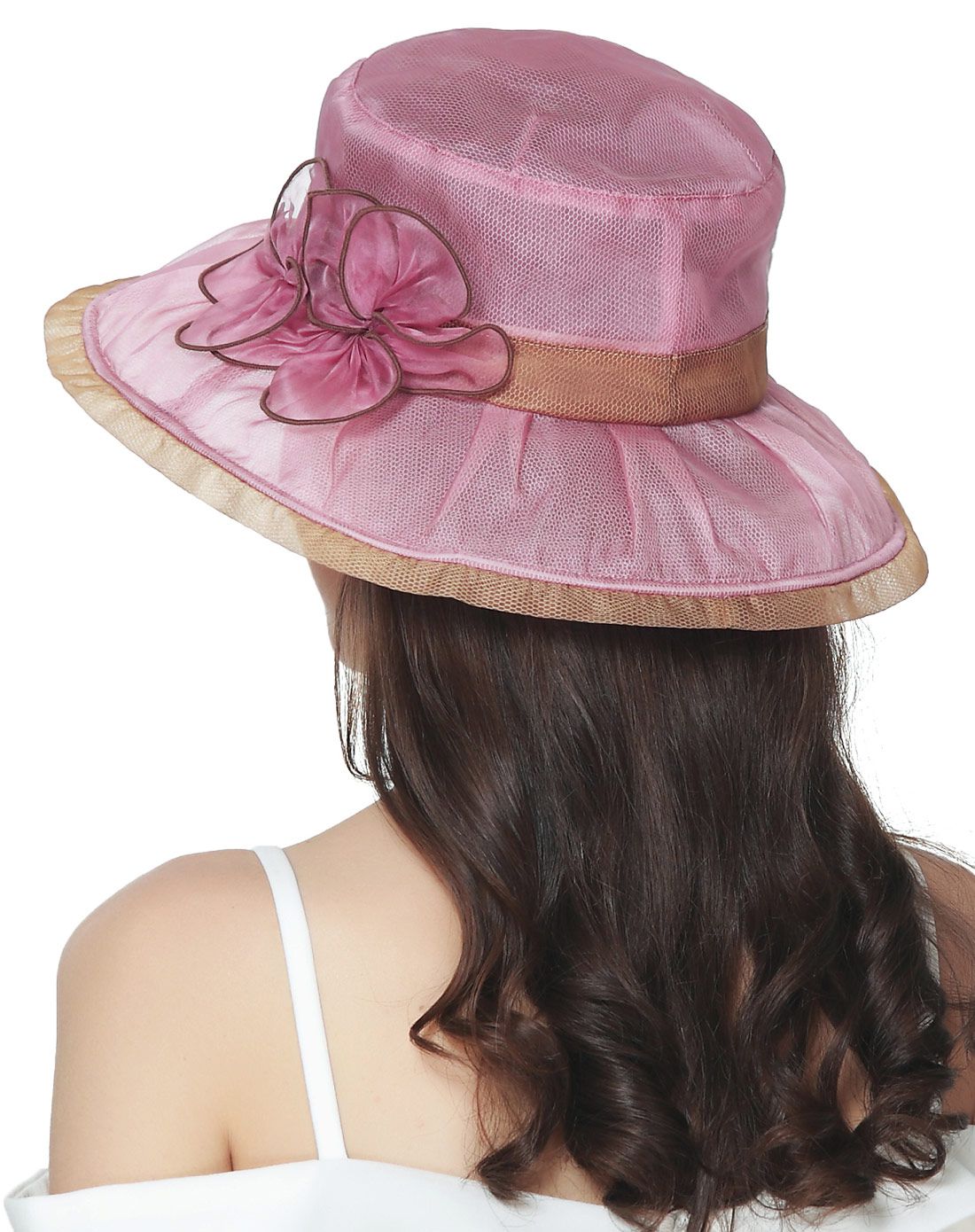 hondar 立体花饰双层真丝宽檐遮阳帽