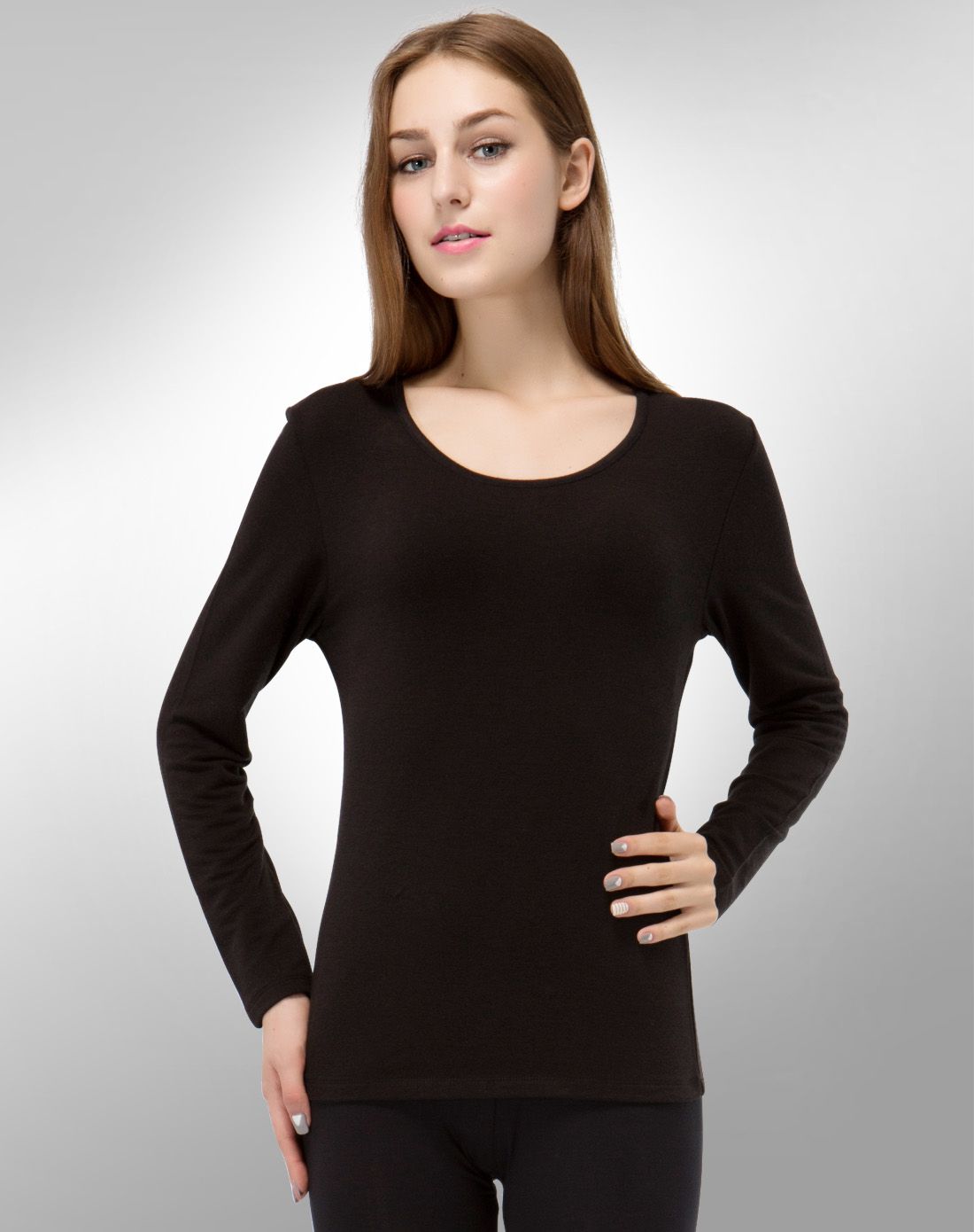 女款商务阳离子发热纤维极暖上衣黑色