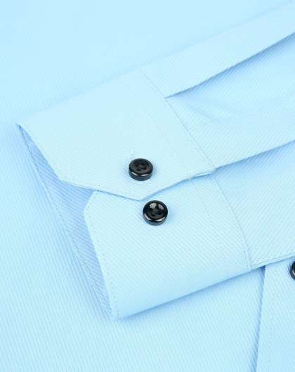 天蓝色时尚休闲修身纯色方领长袖衬衫