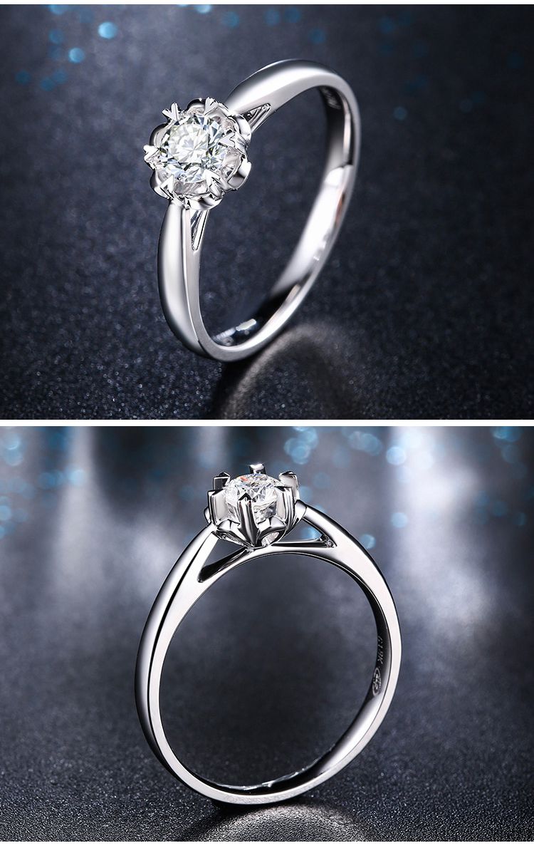 周六福30分h色白18k金六爪钻石戒指