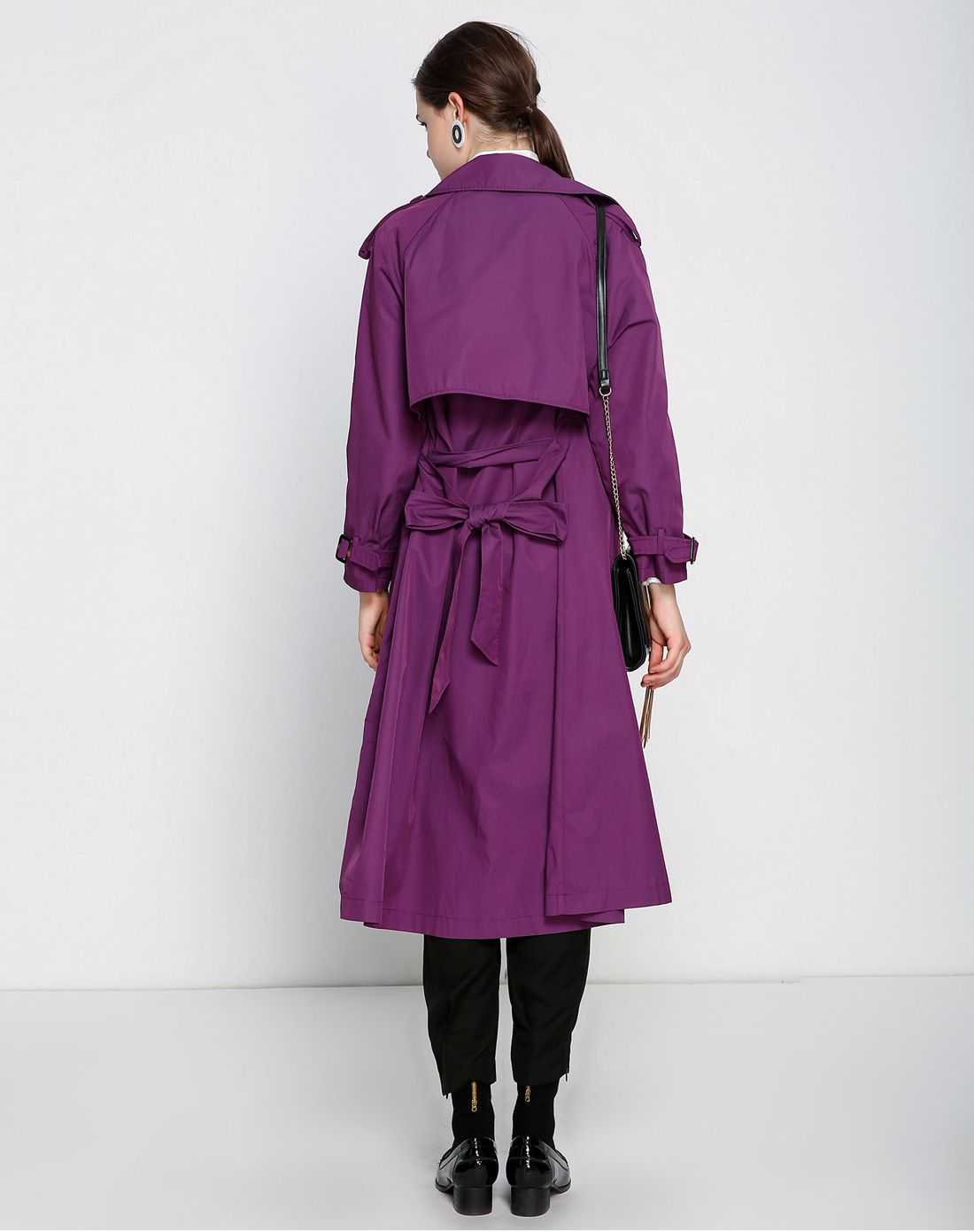 v领宽松时尚风衣烟熏紫色