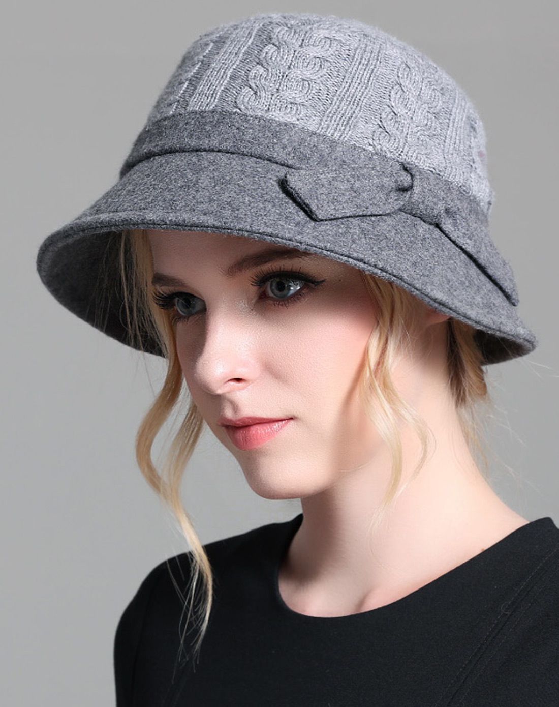 hondar 休闲针织拼接羊毛呢短檐帽