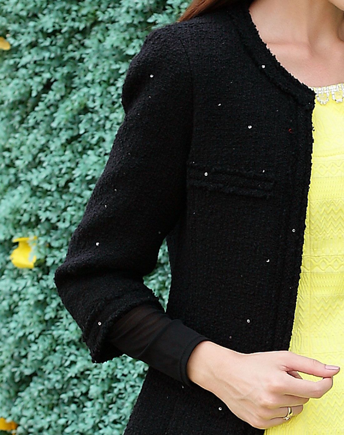 女黑色经典香奈儿风格羊毛大衣