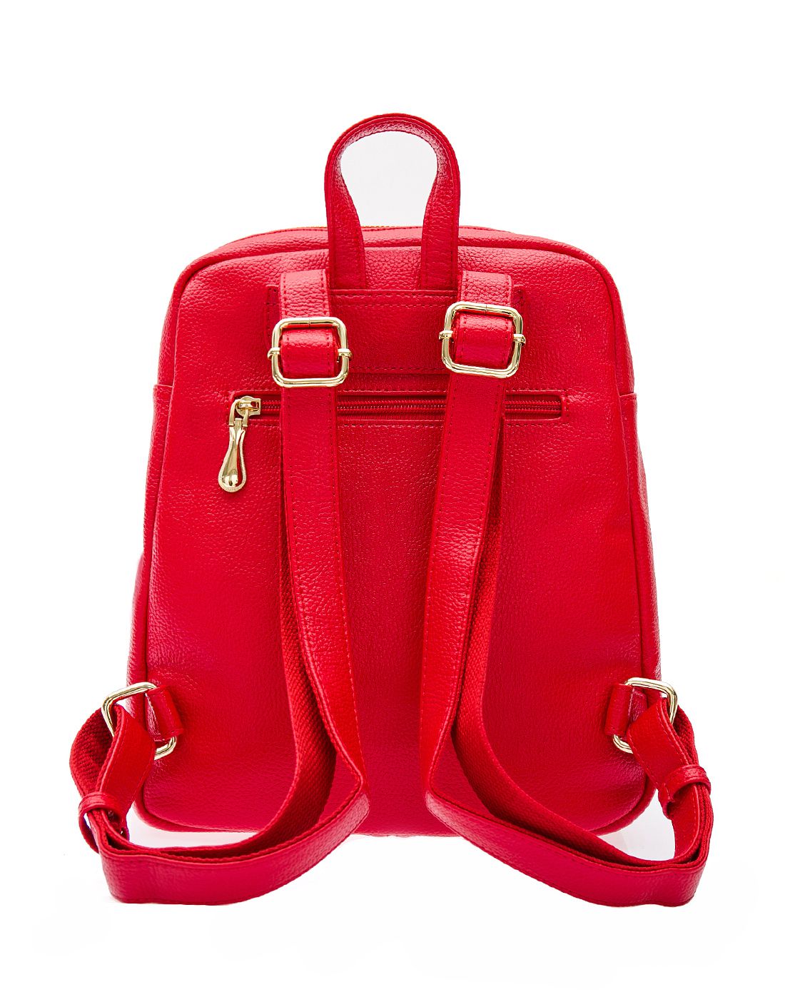 女款红色车缝线时尚双肩包